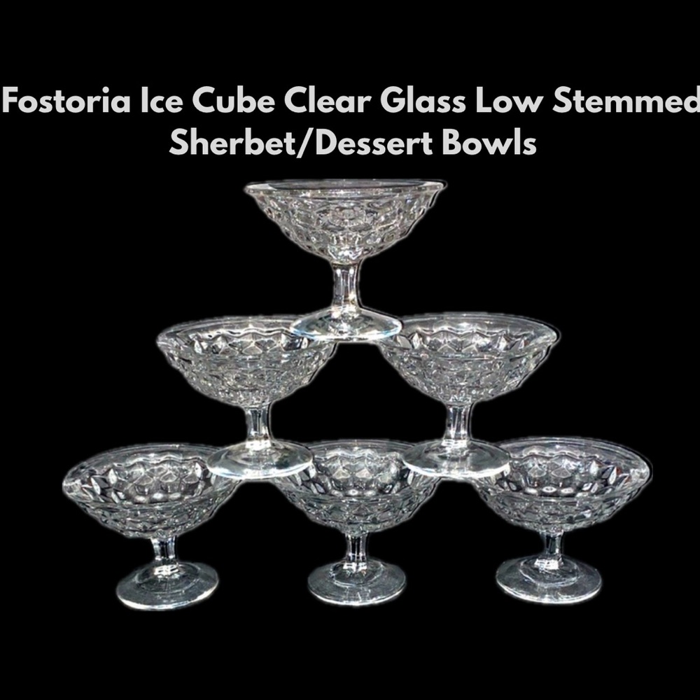 Fostoria Ice Cube Clear Glass Low Stemmed Sherbet/Dessert Bowls